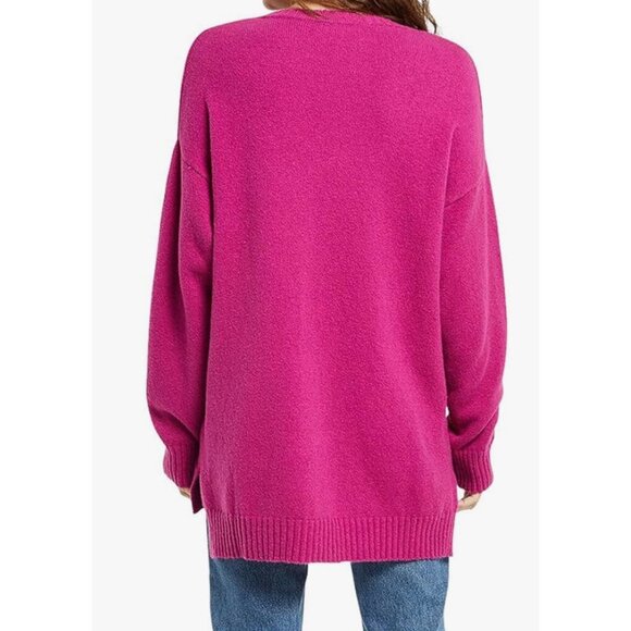 Z SUPPLY Autumn Oversize VNeck Sweater Sz L Magenta Pink Tunic Cotton Knit Blend - Picture 5 of 9